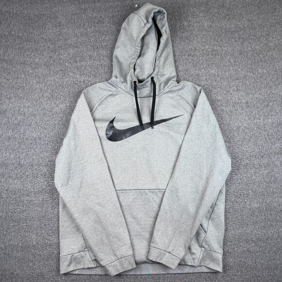 Nike Swoosh Hoodie Men’s XL Gray‎ Dri Fit Logo Skate Grunge Check Sweatshirt Y2K - Picture 1 of 6